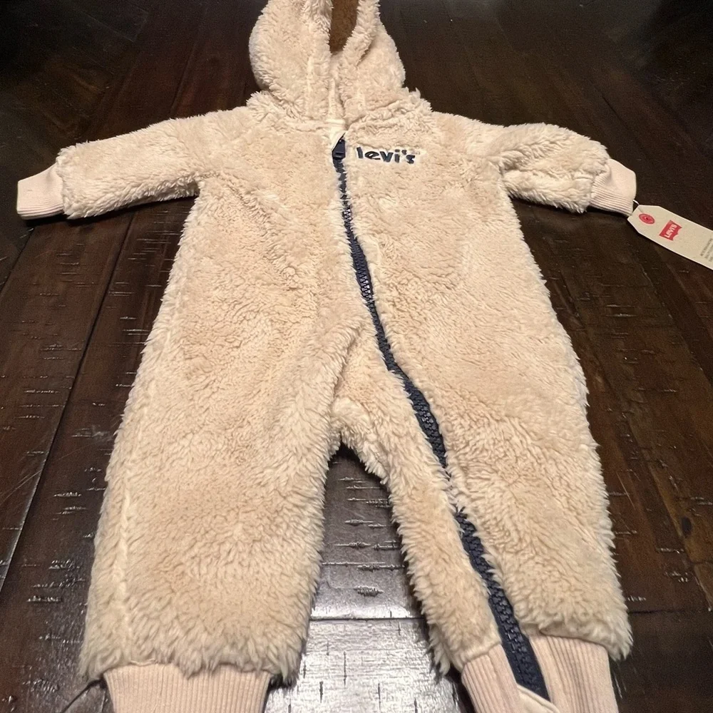 Levi's Sherpa Unisex Full Zip Long Sleeve Baby Footie Coveralls Size 3 months